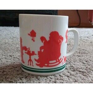 Vintage Avon 1984 Red Silhouette Santa Elves Christmas Mug No.196